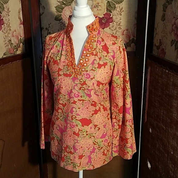 Liza Bryd orange floral boho tunic sz med - Picture 4 of 5